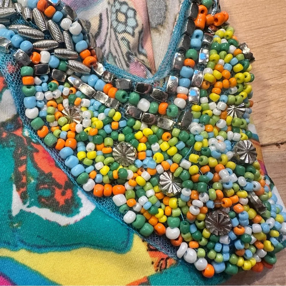 Melissa Paige Colorful Print and Beaded Blouse - Picture 5 of 10